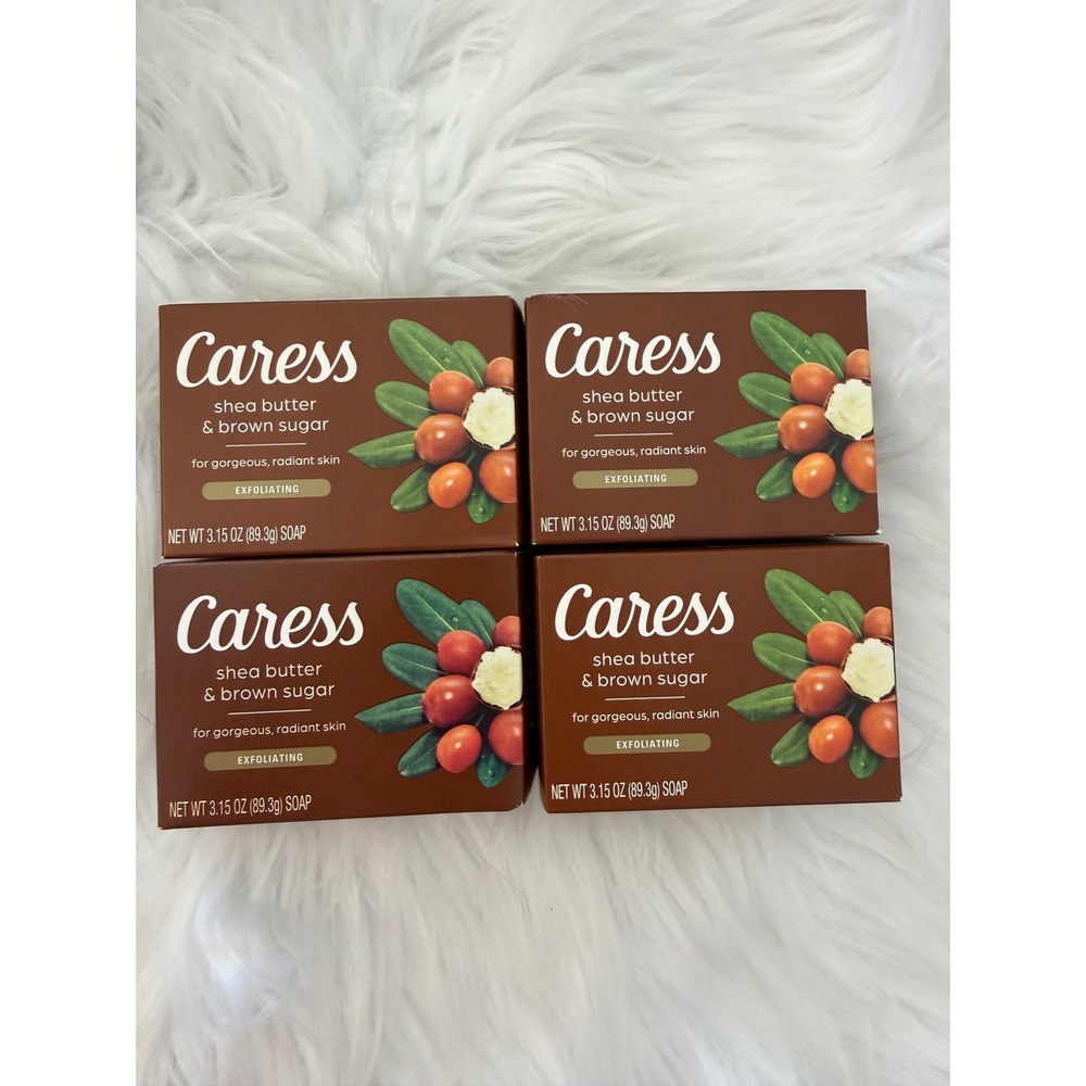 Caress Shea Butter and Brown Sugar Exfoliating Beauty Bar Soap 3.15oz 4 Pack